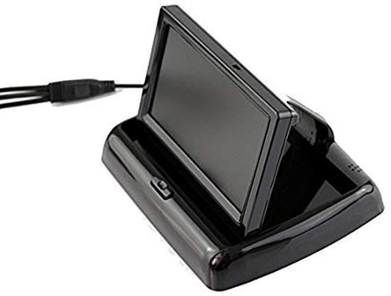Ekylin Universal 4.3" Foldable Car Rear View Monitor with 2 RCA Channels, 12-24V Input, Auto Backup Screen for Truck, Car, DVD, and Media Player - Rear View Monitor with Dash Stand and 3M Sticker - Image 1
